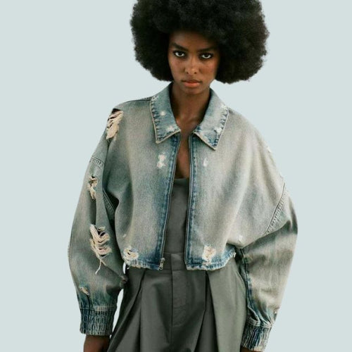 Damen-Jeansjacke, kurz, lässiges Denim-1