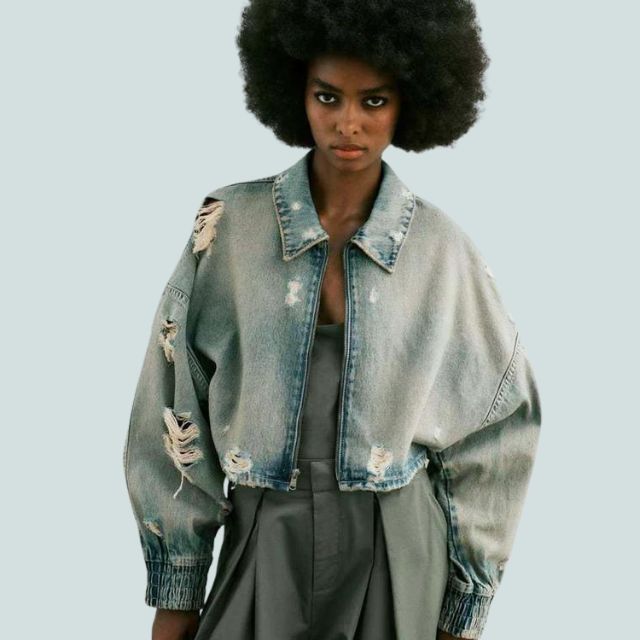 Variant image for Damen-Jeansjacke, kurz, lässiges Denim-1