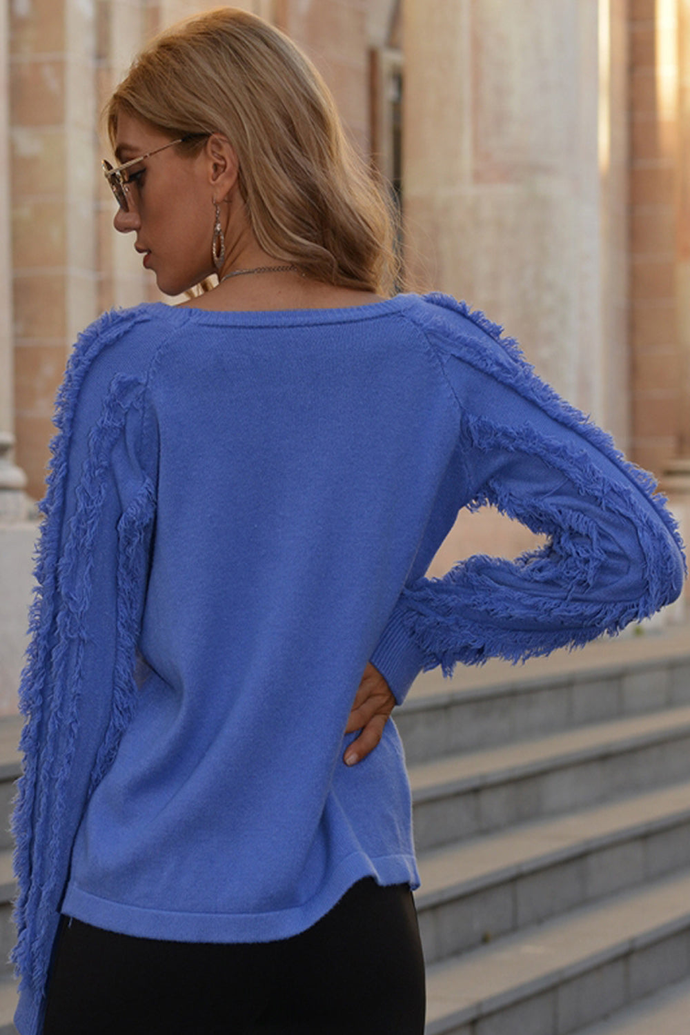 Damen-Pullover mit Rundhalsausschnitt, kurz, aus Polyester, mit Fransen-3
