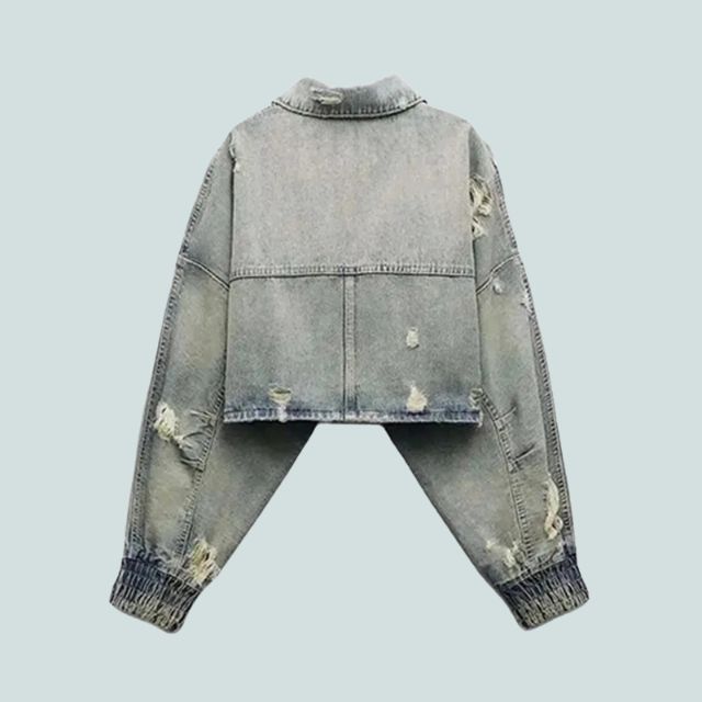 Damen-Jeansjacke, kurz, lässiges Denim-6