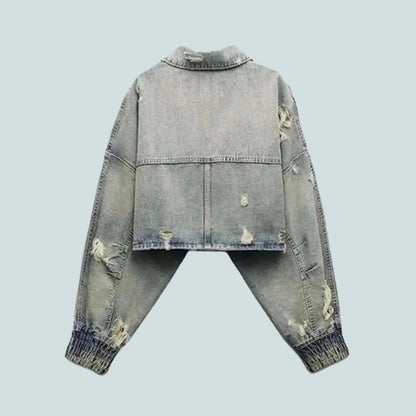 Damen-Jeansjacke, kurz, lässiges Denim-6