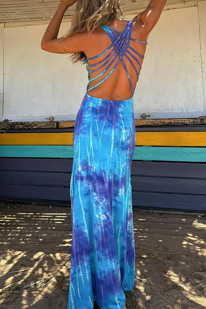 Variant image for Damen-Maxikleid, Criss-Cross, Tie-Dye, Baumwolle, Polyester, elegante Silhouette-1