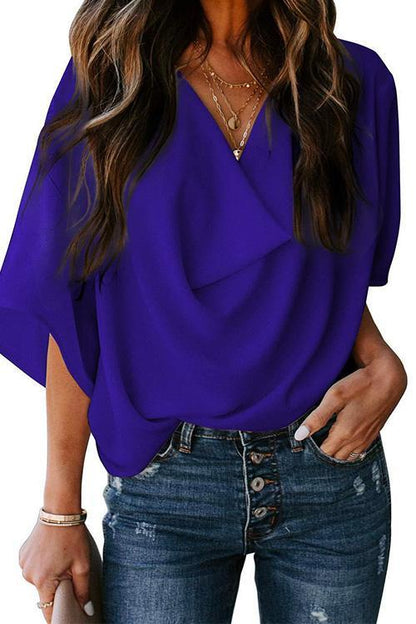 Variant image for Damen Bluse Drapierte Chiffon Kurze Ärmel-22