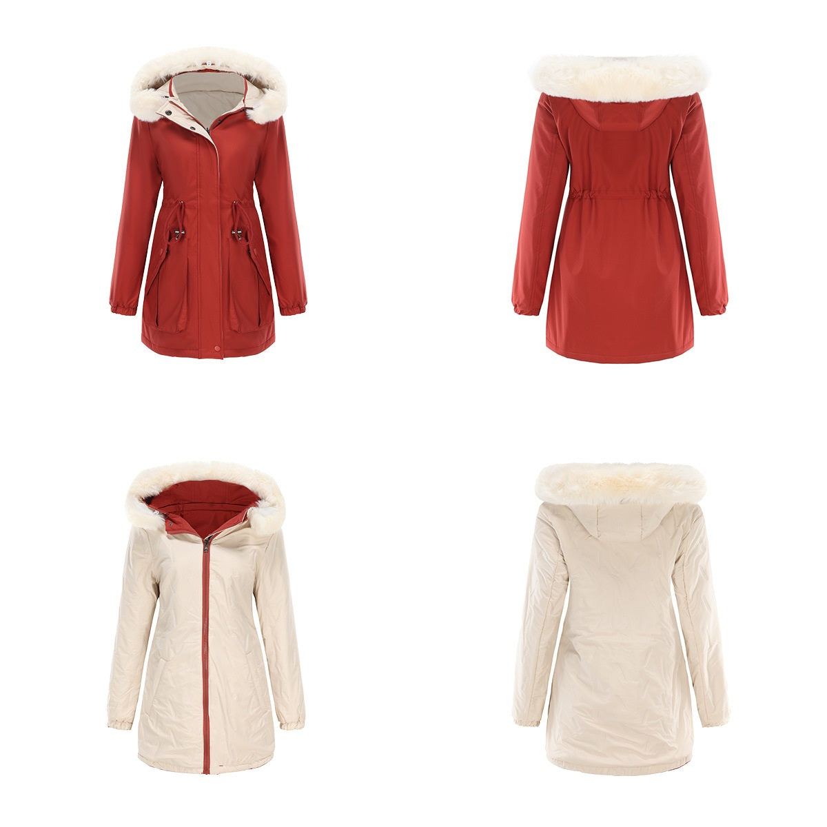 Damen Wendbarer Parka Polyester Chic Mittellang 65 cm-5