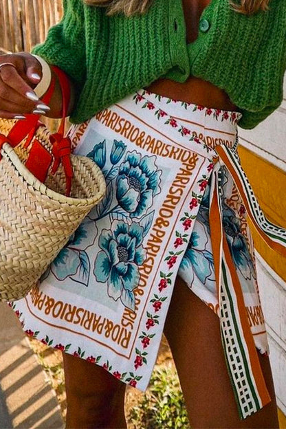 Variant image for Damen-Minirock, Blumenmuster, Bindung in der Taille, Baumwolle, Polyester-1