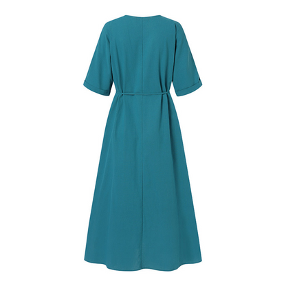 Damen-Maxikleid, Boho-Stil, Baumwolle, kurze Ärmel, Rundhals 3