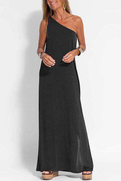 Maxikleid Damen Ein-Schulter Seitenschlitz Baumwolle Polyester-2