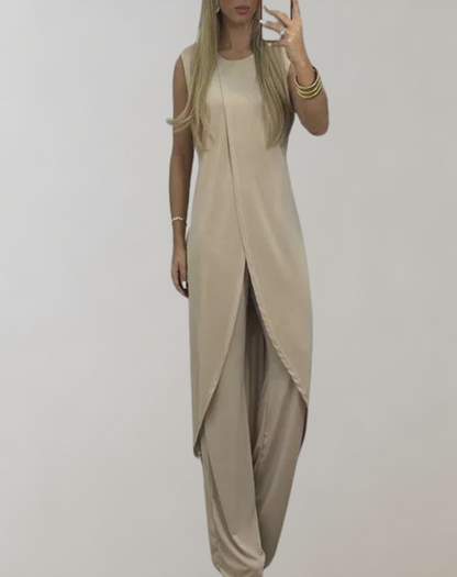 Damen-zweiteiliges Kleid, Spitzendetails, Polyester, fließender Rock-6