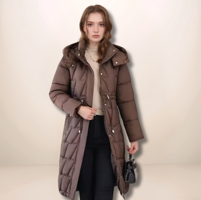 Langer Wintermantel Damen Gesteppt Design Wärmeisolierendes Material-1
