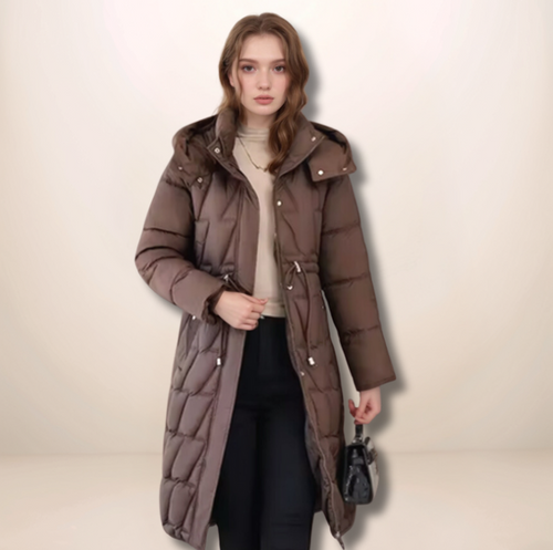 Langer Wintermantel Damen Gesteppt Design Wärmeisolierendes Material-1