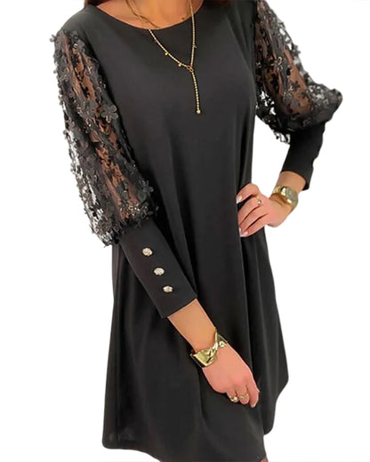 Damen-Kleid, Spitzenärmel, leichtes Polyester 3