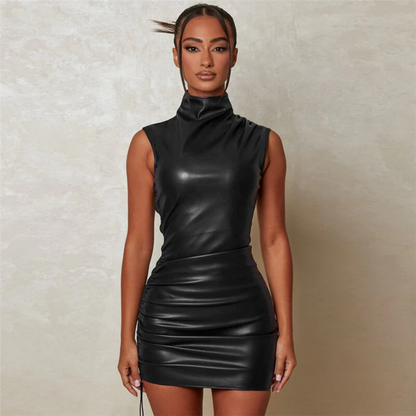 Damen-Rollkragenpullover, schmal, synthetisches Leder-4