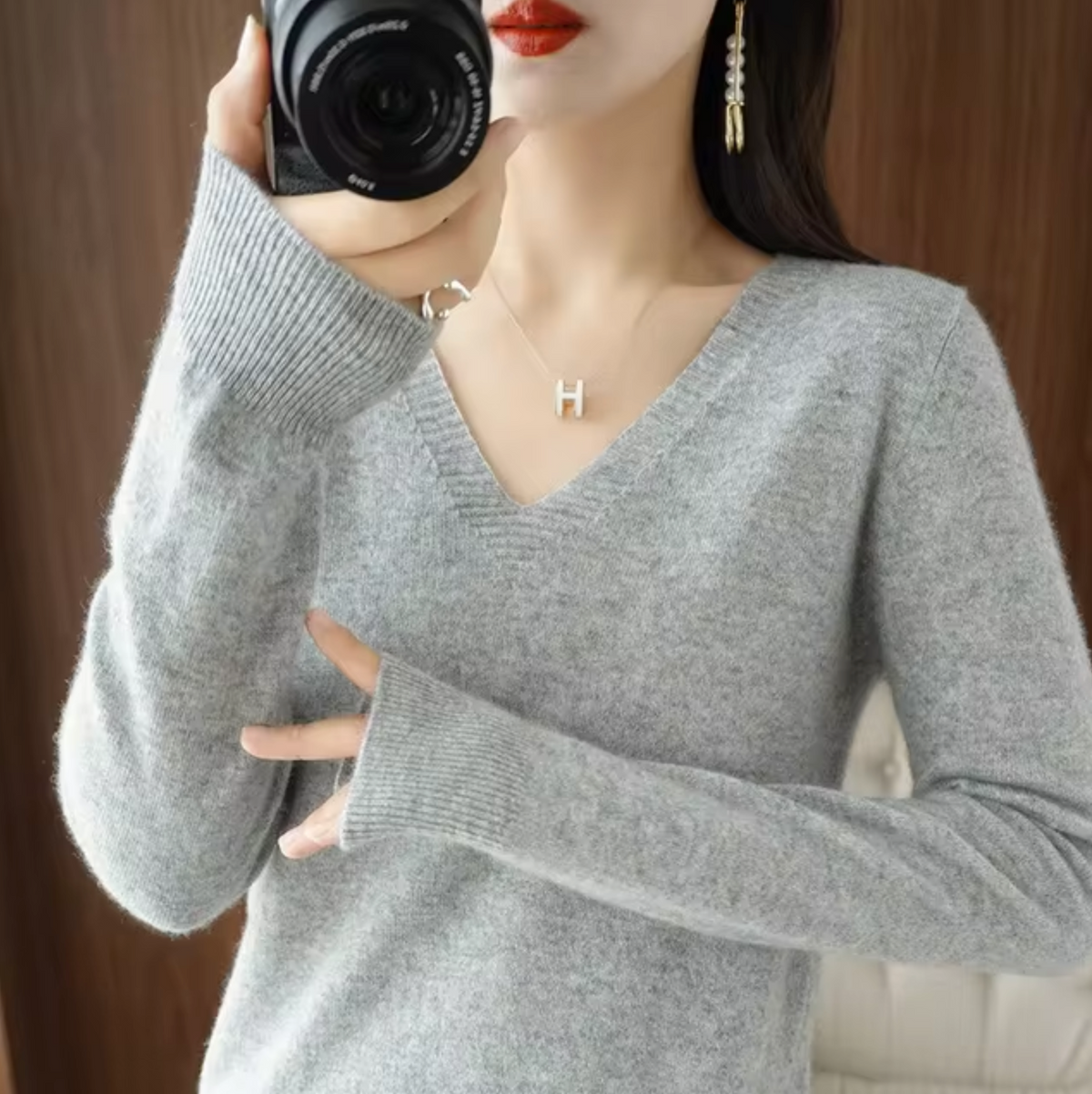 Variant image for Damen-Strickpullover, V-Ausschnitt, leichtes Material, lockere Passform-37