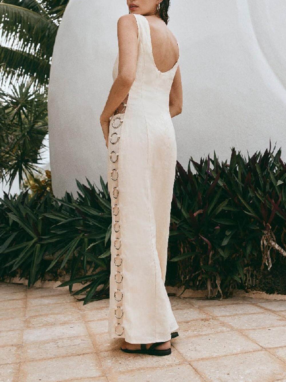 Damen-Midikleid, ärmelloser eleganter hochwertiger Stoff 5