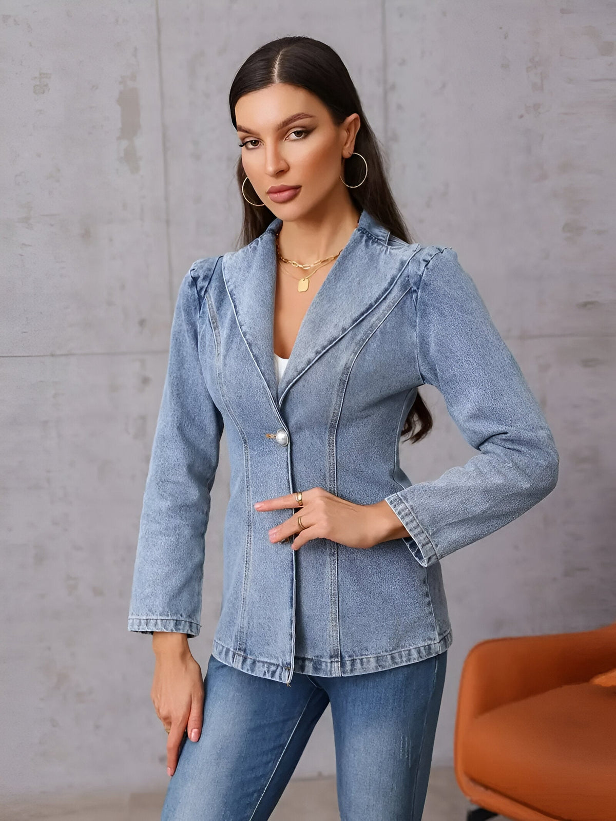 Damen-Jeansjacke Asymmetrisches Design Baumwollmischung-2