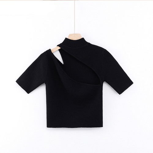Damen-T-Shirt, kurzärmelig, gestreift, aus Polyester-Acryl-1