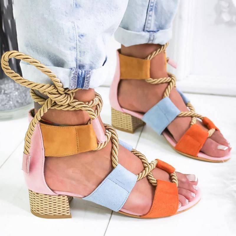 Damen-Gladiator-Sandalen, mit Knöchelriemen, mittlerer Absatz, EVA-6
