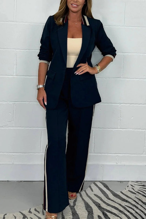 Variant image for Damen Blazer-Set Moderner Stil Weicher Mischstoff mit gestreifter Hose-14