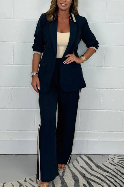 Variant image for Damen Blazer-Set Moderner Stil Weicher Mischstoff mit gestreifter Hose-14