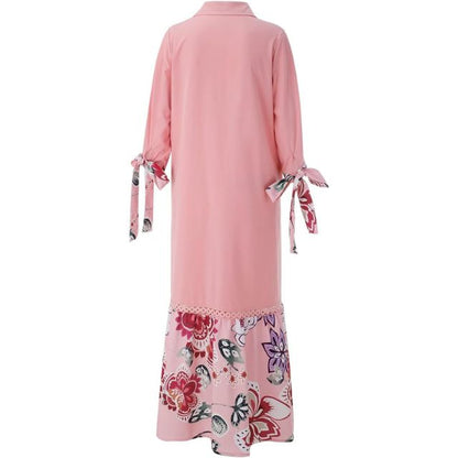 Maxikleid Damen Blumenmuster Knopfleiste Weicher Baumwollmix-3