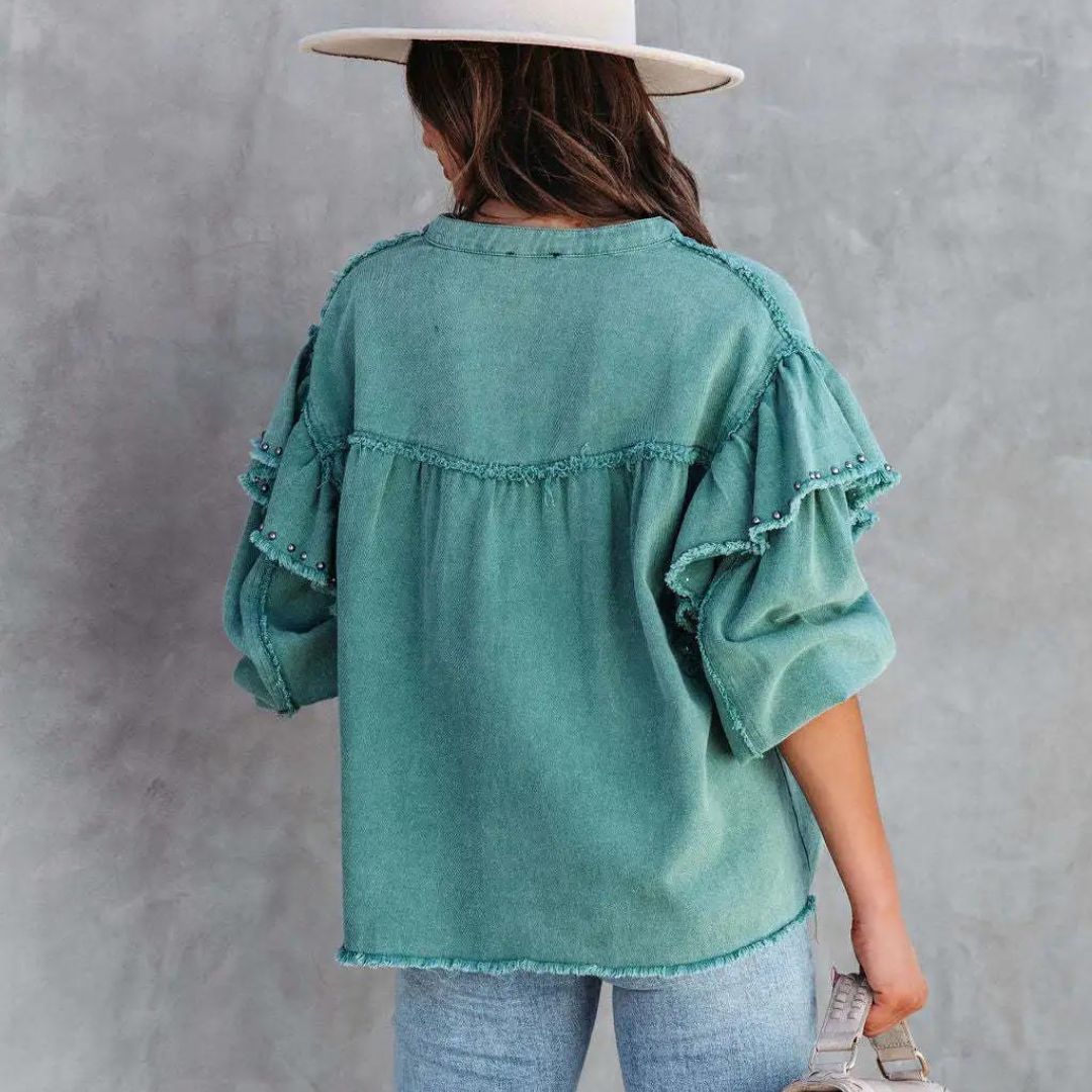 Damenjacke Denim mit Ballonärmeln und Nieten-3