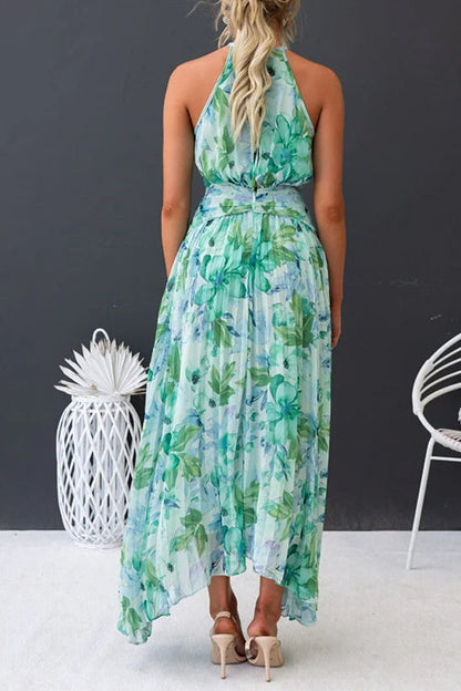 Damen-Maxikleid, geblümt V-Ausschnitt, drapierte Baumwolle-3