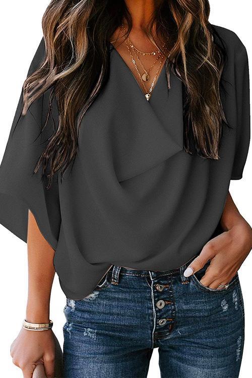 Variant image for Damen Bluse Drapierte Chiffon Kurze Ärmel-25