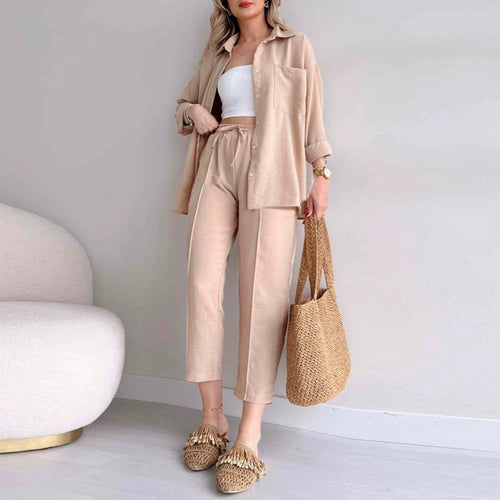 Damen Casual-Chic-Jacke und Hose Weicher Baumwollmix-1