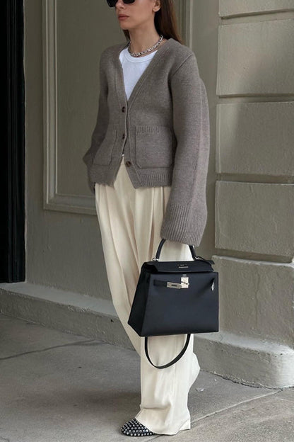 Damen-Strickjacke, V-Ausschnitt, Baumwolle und Polyester, mit Knopfverschluss und Taschen-5