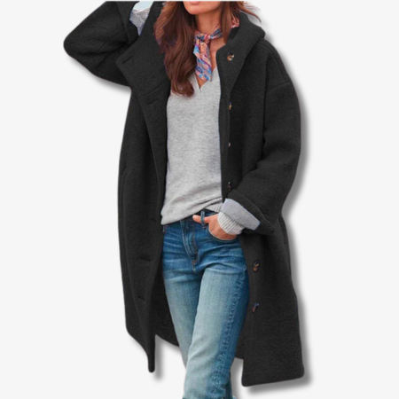 Langer Wintermantel Damen aus warmem Fleece mit elegantem Design und Knöpfe 5