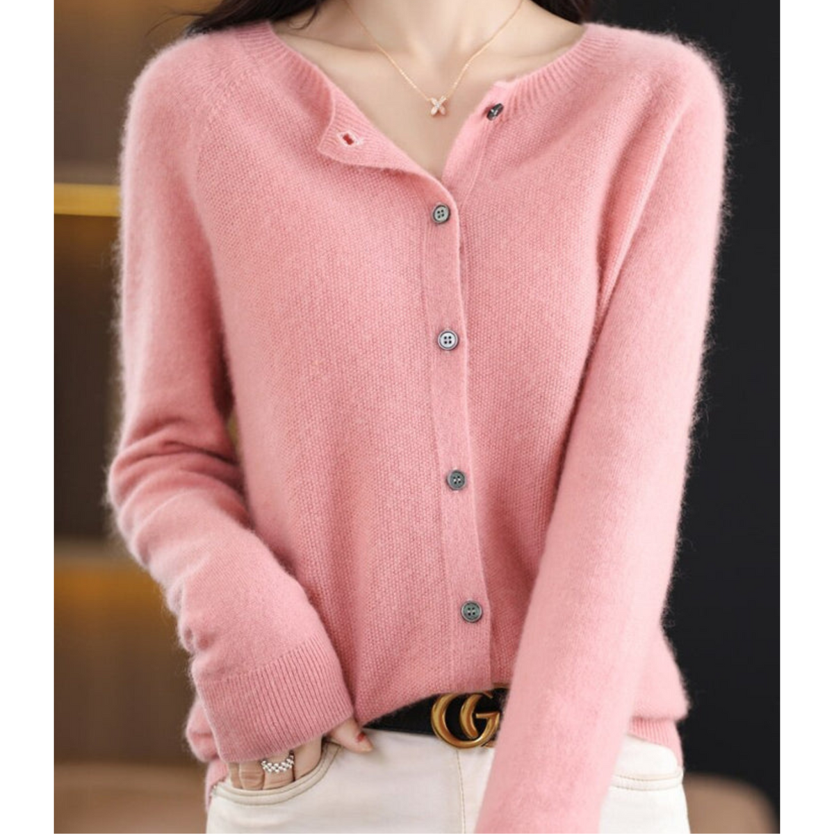 Variant image for Lange Strickjacke Damen Weiche Acrylmischung Rundhals-6