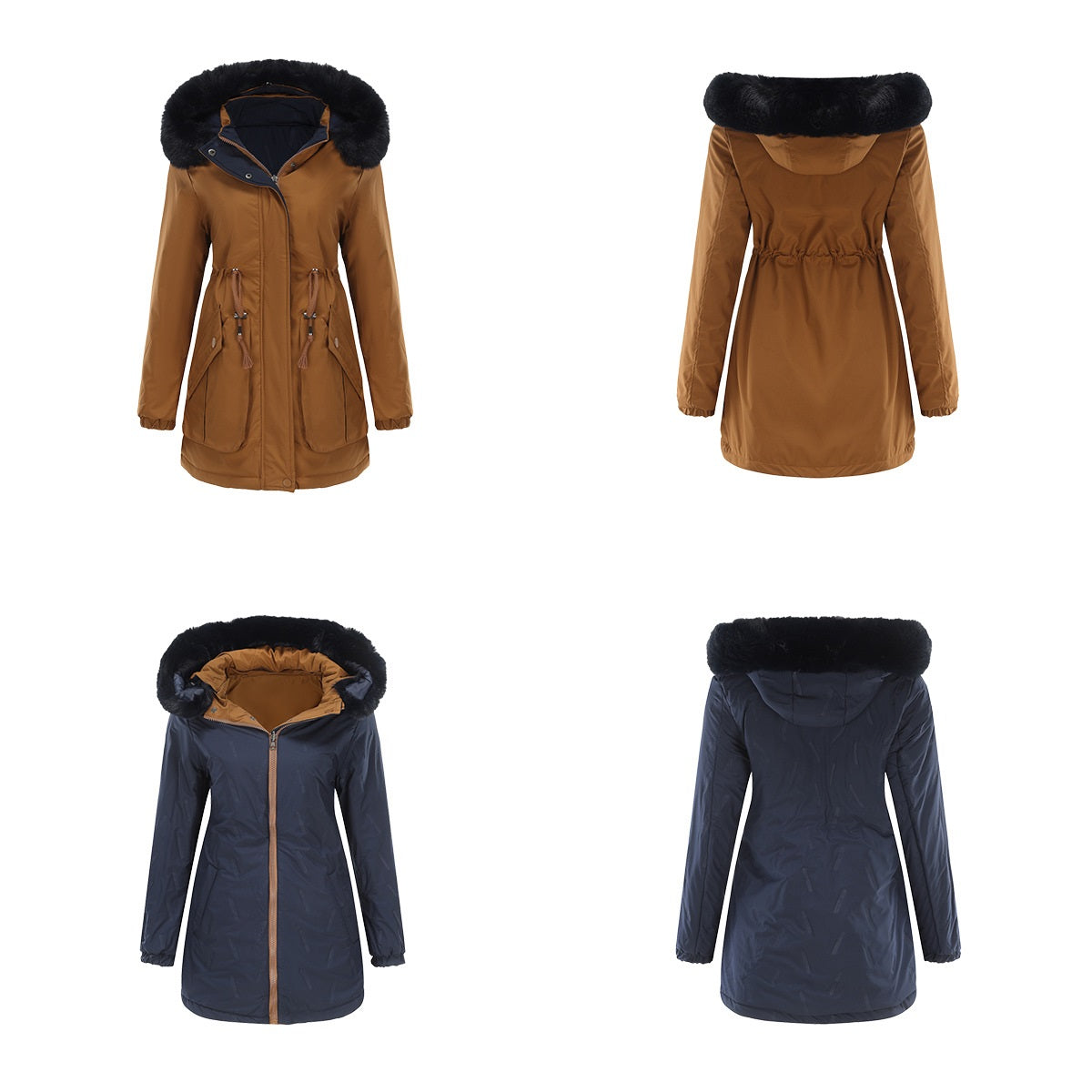 Damen Wendbarer Parka Polyester Chic Mittellang 65 cm-6