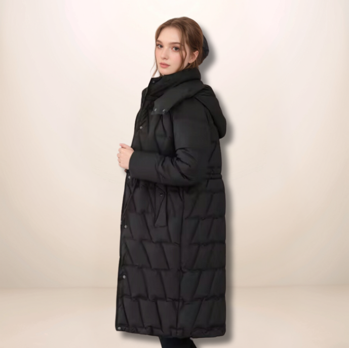 Langer Wintermantel Damen Gesteppt Design Wärmeisolierendes Material-3