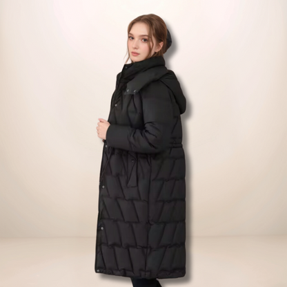 Langer Wintermantel Damen Gesteppt Design Wärmeisolierendes Material-3