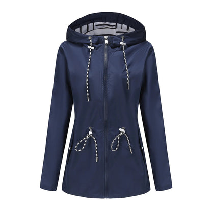 Wasserdichte Damenjacke in elegantem Design – atmungsaktives Polyester, lang und schick, schwarz, Damenjacken, mehrere Taschen 7