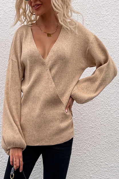 Damen-Strickpullover, langarm, V-Ausschnitt, Polyester-2