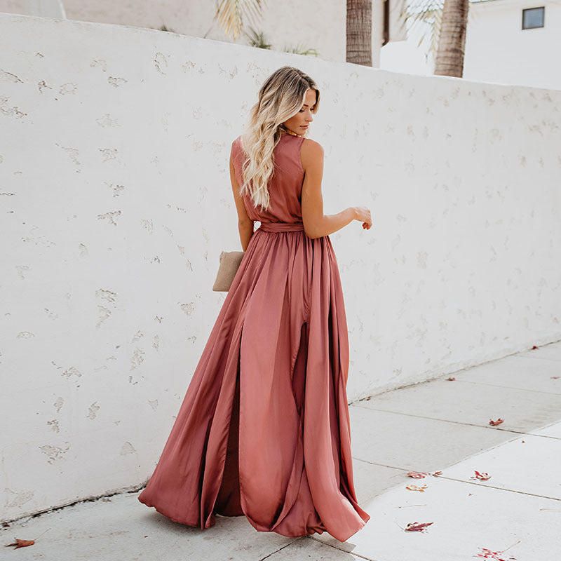 Damen-Kleid Ärmellos Lang Hochwertiger Stoff-2