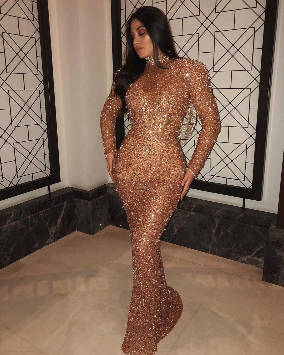 Damen-Kleid, langärmelig, glitzernd, Polyester-1