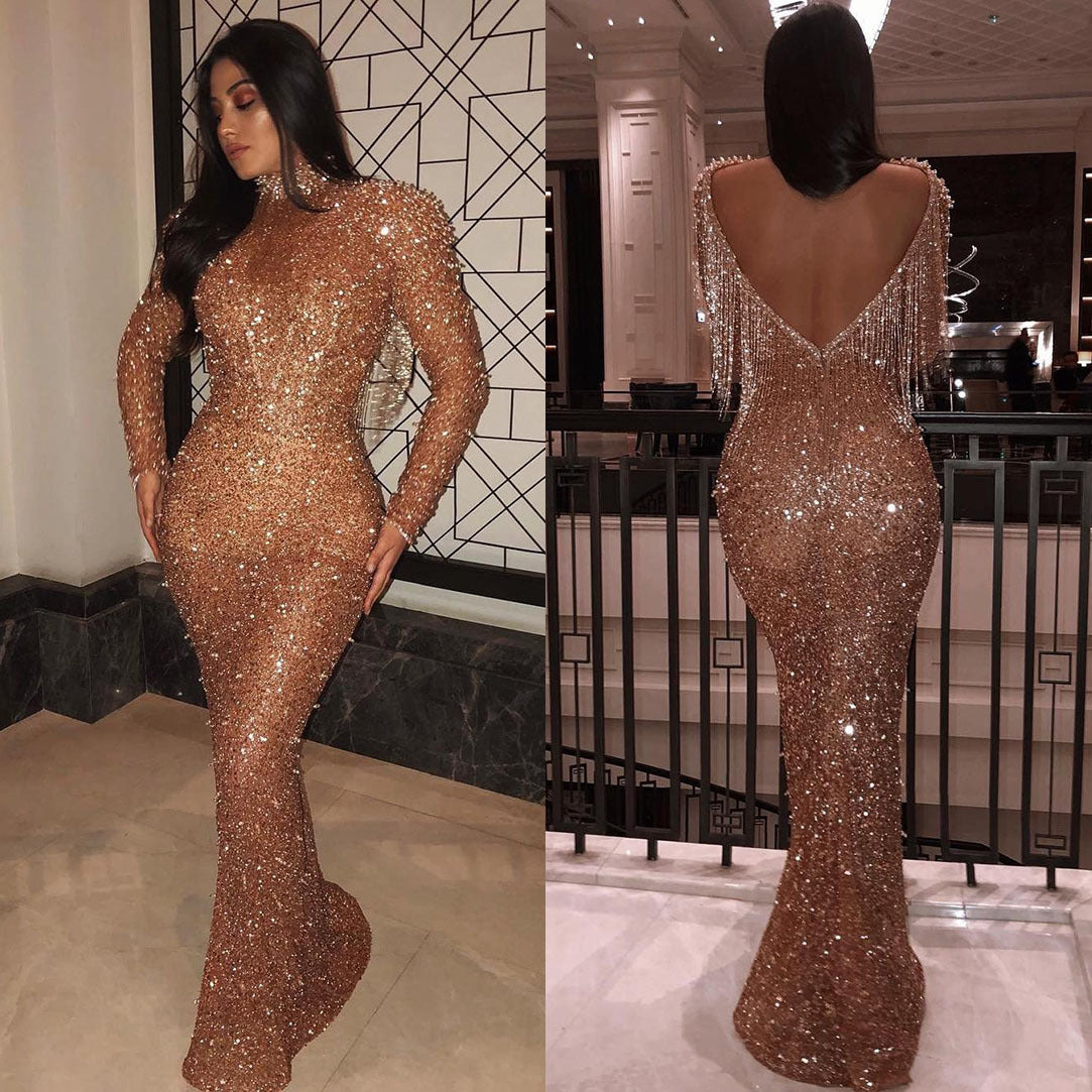 Damen-Kleid, langärmelig, glitzernd, Polyester-2