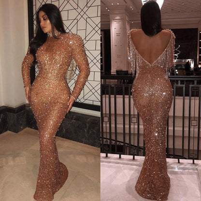 Damen-Kleid, langärmelig, glitzernd, Polyester-2