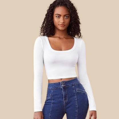 Damen-Croptop, gerippt, langärmelig, Stretchmaterial-2