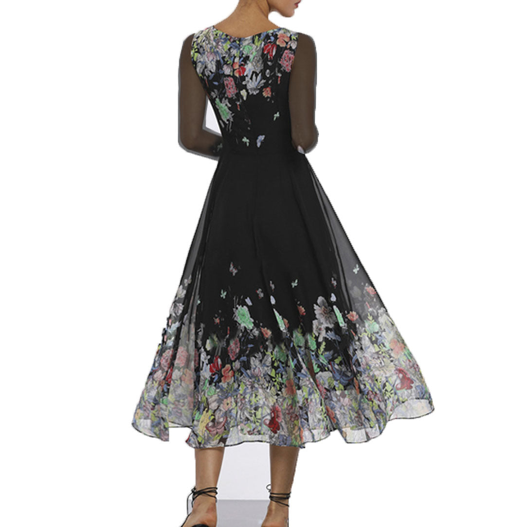 Damen-Kleid, lang, ausgestellt, Polyester 2