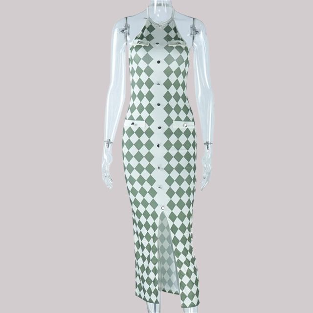 Damen-Midikleid, geometrisches Muster, Stretchmaterial-5