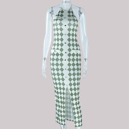 Damen-Midikleid, geometrisches Muster, Stretchmaterial-5