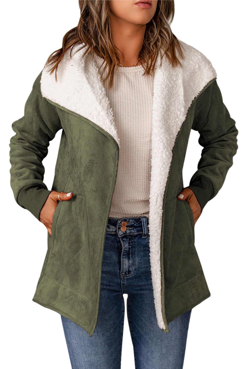 Damenjacke mit offener Front aus Kunstleder und Fleecefutter – trendige Jacke für Damen, vielseitig und bequem 7