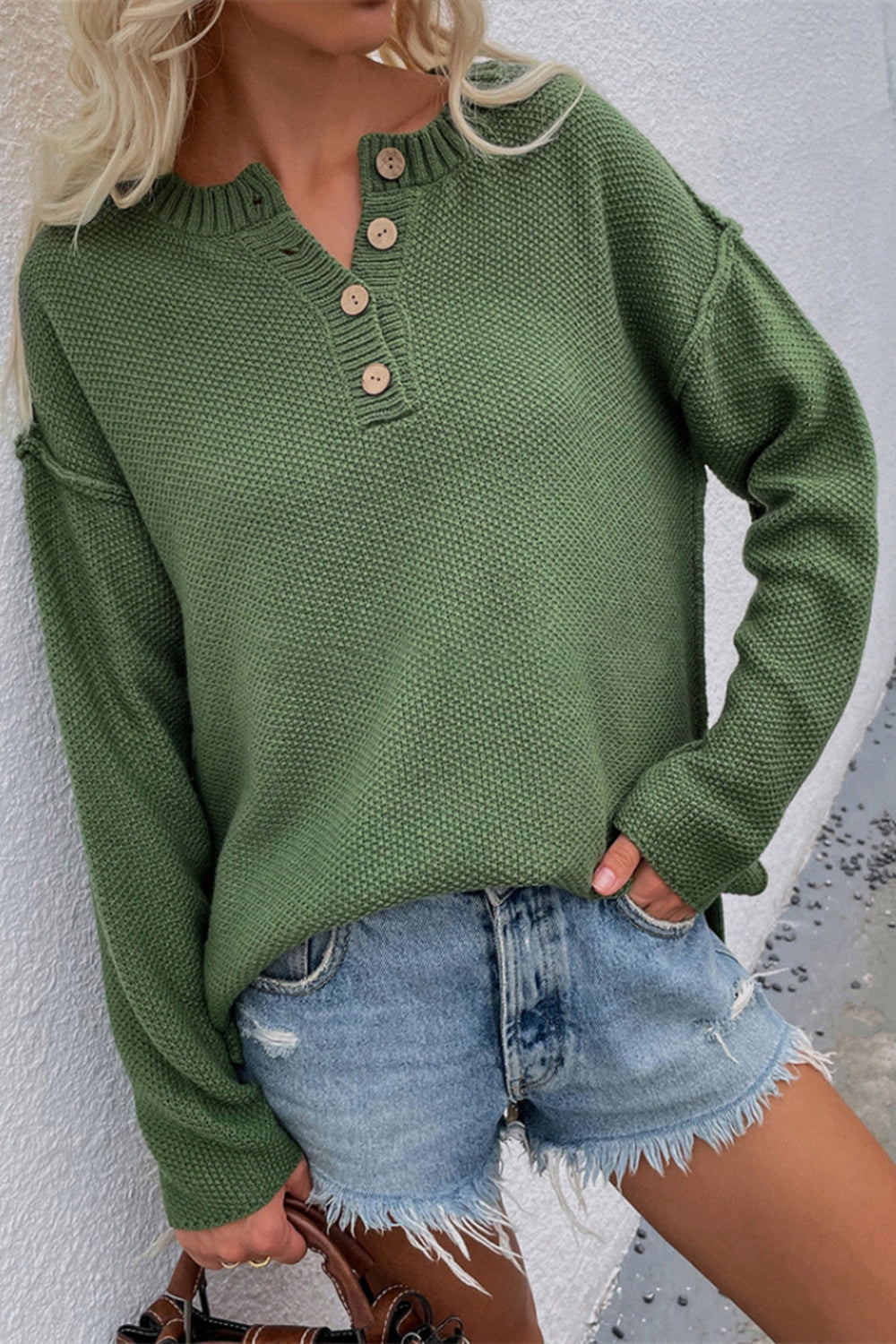 Damen-Oversize-Pullover, V-Ausschnitt, Polyester, langärmelig-3