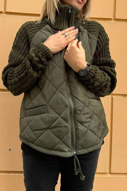 Damen-casual-Jacke, Reißverschluss, Patchwork-Design, weiche Stoffmischung-4
