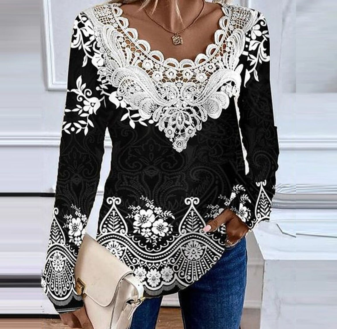 Damen-Top mit Print, elegant, 100% Baumwolle-1