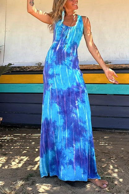 Damen-Maxikleid, Criss-Cross, Tie-Dye, Baumwolle, Polyester, elegante Silhouette-3