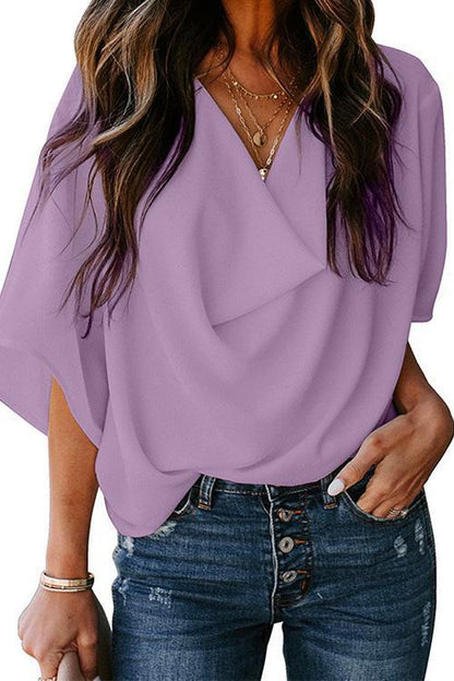 Variant image for Damen Bluse Drapierte Chiffon Kurze Ärmel-29